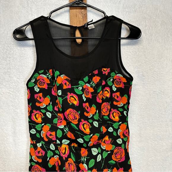 H&M Divided Black & Orange Floral Rose Print Sleeveless Dress Size 4‎ - Picture 2 of 11